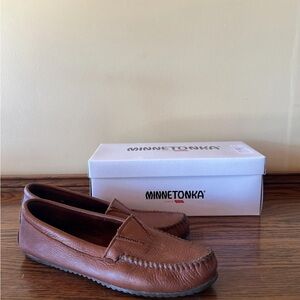 Minnetonka Lodge Trapper Brown Deerskin Moccasins Flats, Women’s Size 11 N